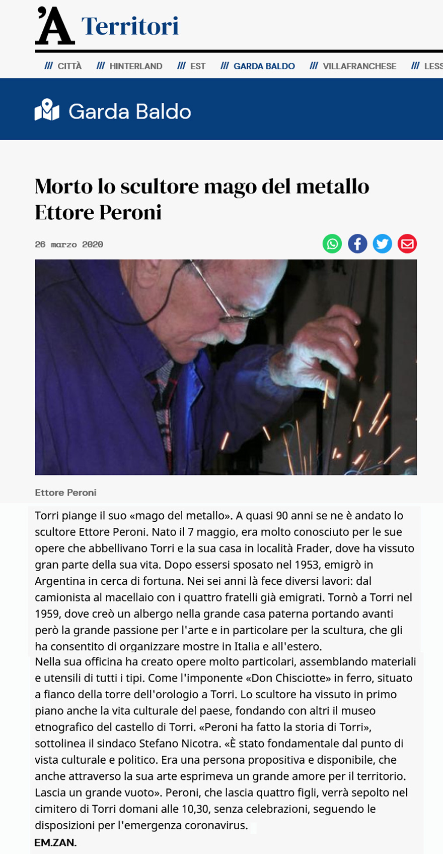 Peroni Ettore Scultore a Torri del Benaco sul Lago di Garda